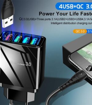 Illuminated 4USB Mobile Phone Charger 3A Charging Head