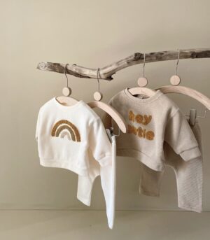 Spring And Autumn Newborn Alphabet Embroidery Baby Long Sleeve Two-piece Suit